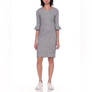 BANANA REPUBLIC Dress Womens 10 Heathered Navy Striped Stretch Bell Sleeve